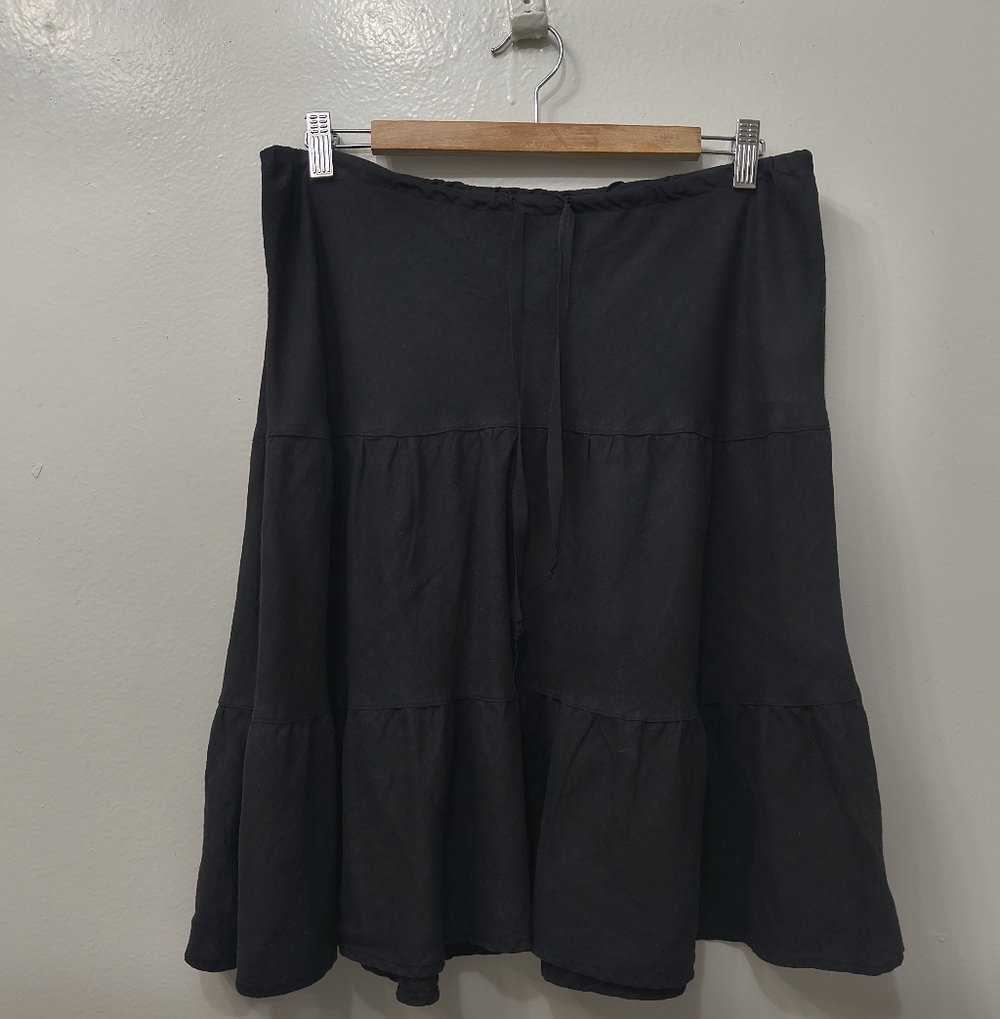 Vtg.Allen Allen Black Tiered 100% Linen Waist Tie Skirt Black XL Minimalist Y2K - Picture 5 of 10
